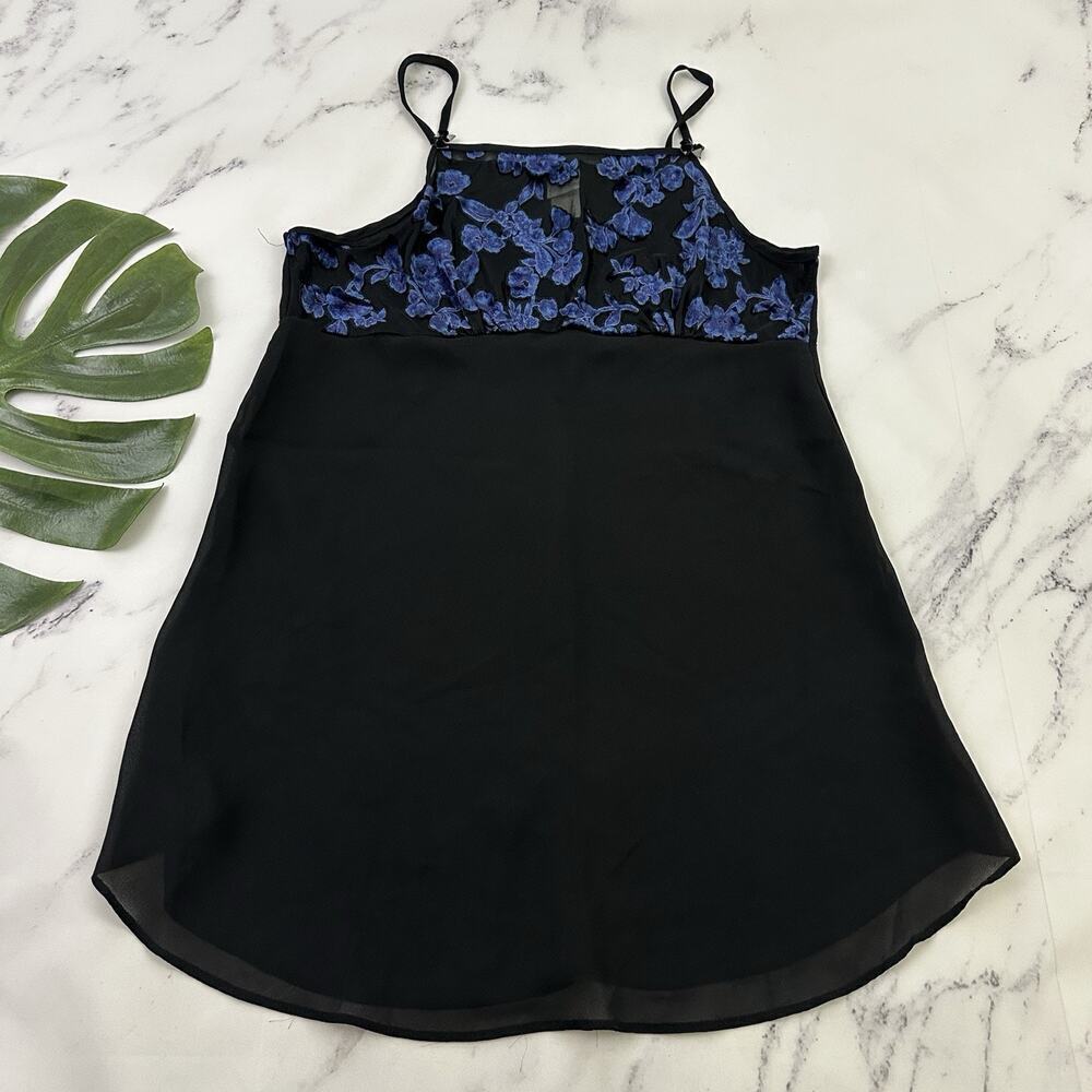 Gilligan O'Malley Vintage 90s Slip Nightie Mini Dress Size M Black Blue Sheer